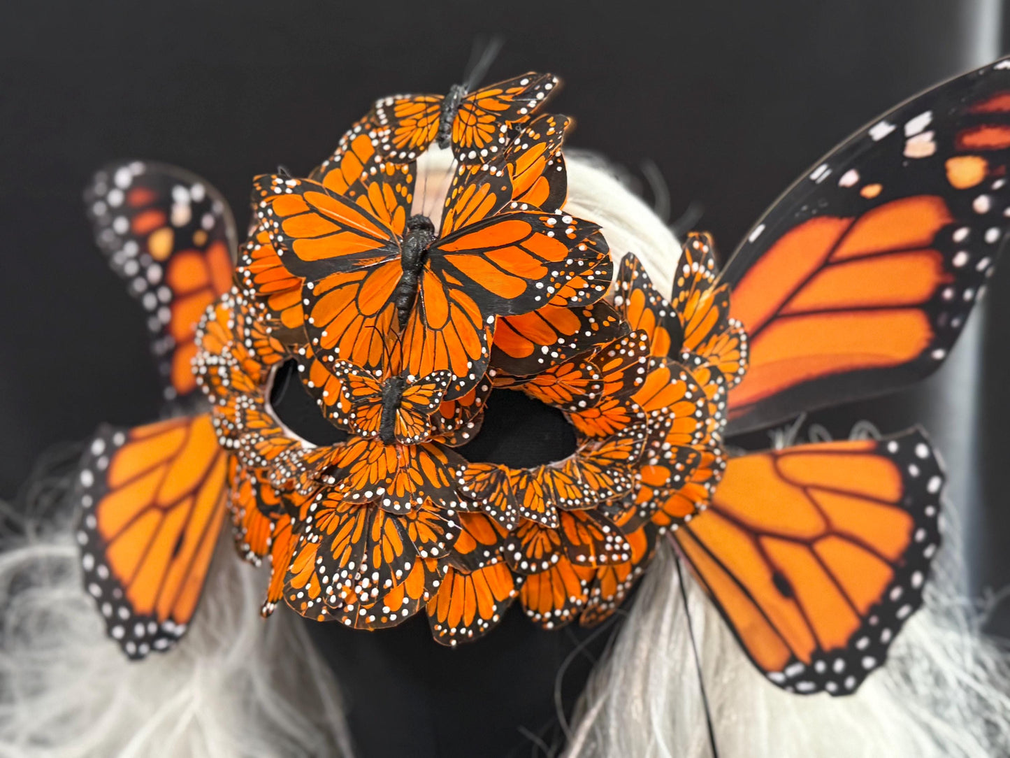 Orange Butterfly Mask,Feather,Fantasy,Masquerade,Fae,Flower Fairy,Forrest Friend,GardenPixie,Ren Faire,LARP,Costume,Role Play