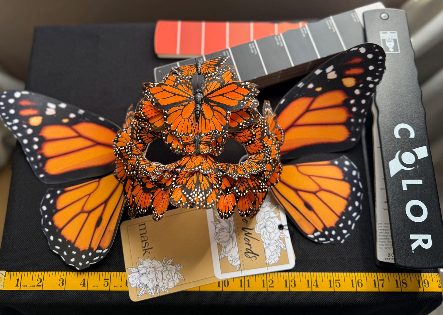 Orange Butterfly Mask,Feather,Fantasy,Masquerade,Fae,Flower Fairy,Forrest Friend,GardenPixie,Ren Faire,LARP,Costume,Role Play