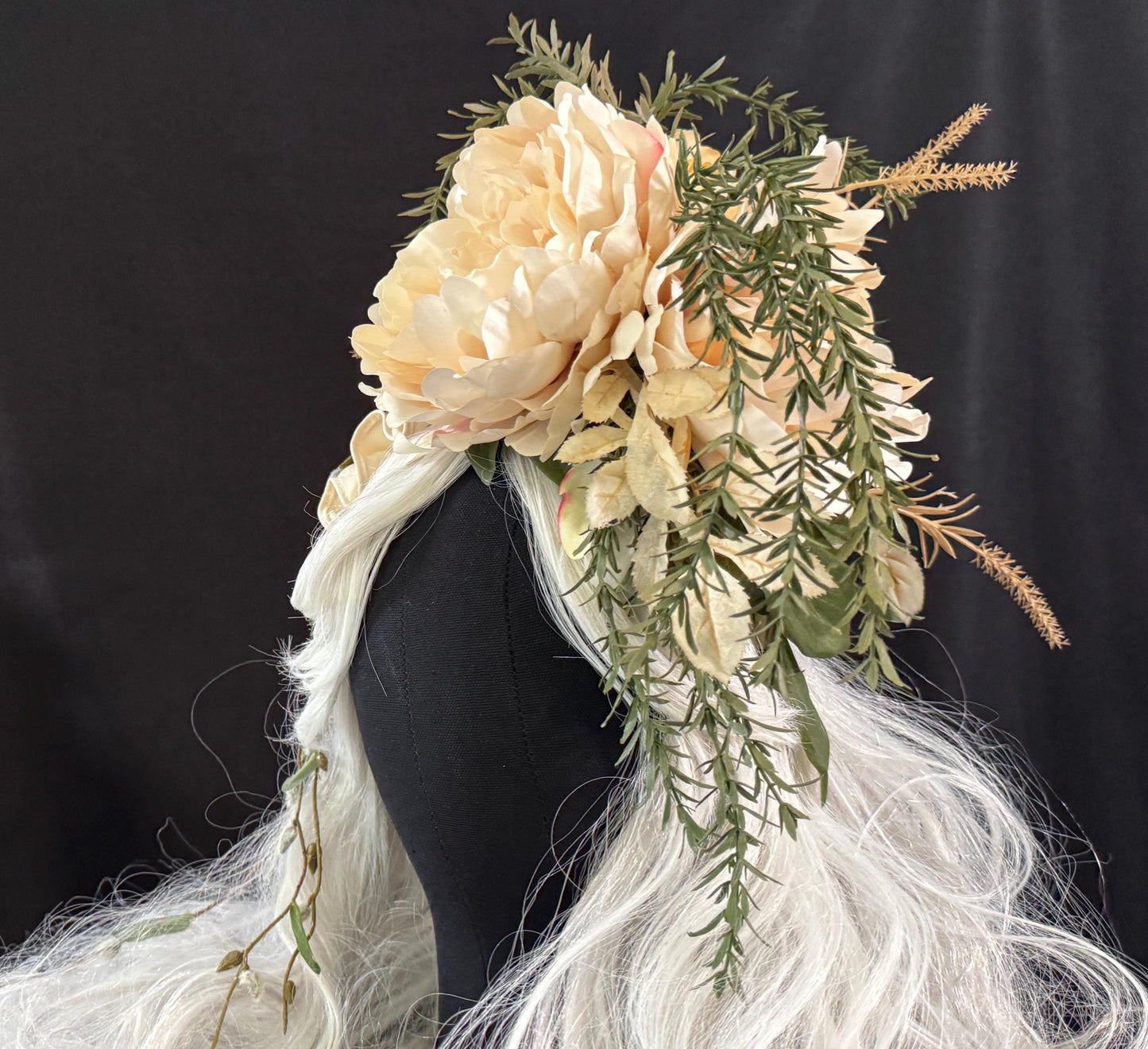 Cream Cascade Fascinator,Flower Tiara,Flower Crown,Elven Princess Headpiece,Fairy-core,Renaissance Faire,Special Occasion Photoshoot