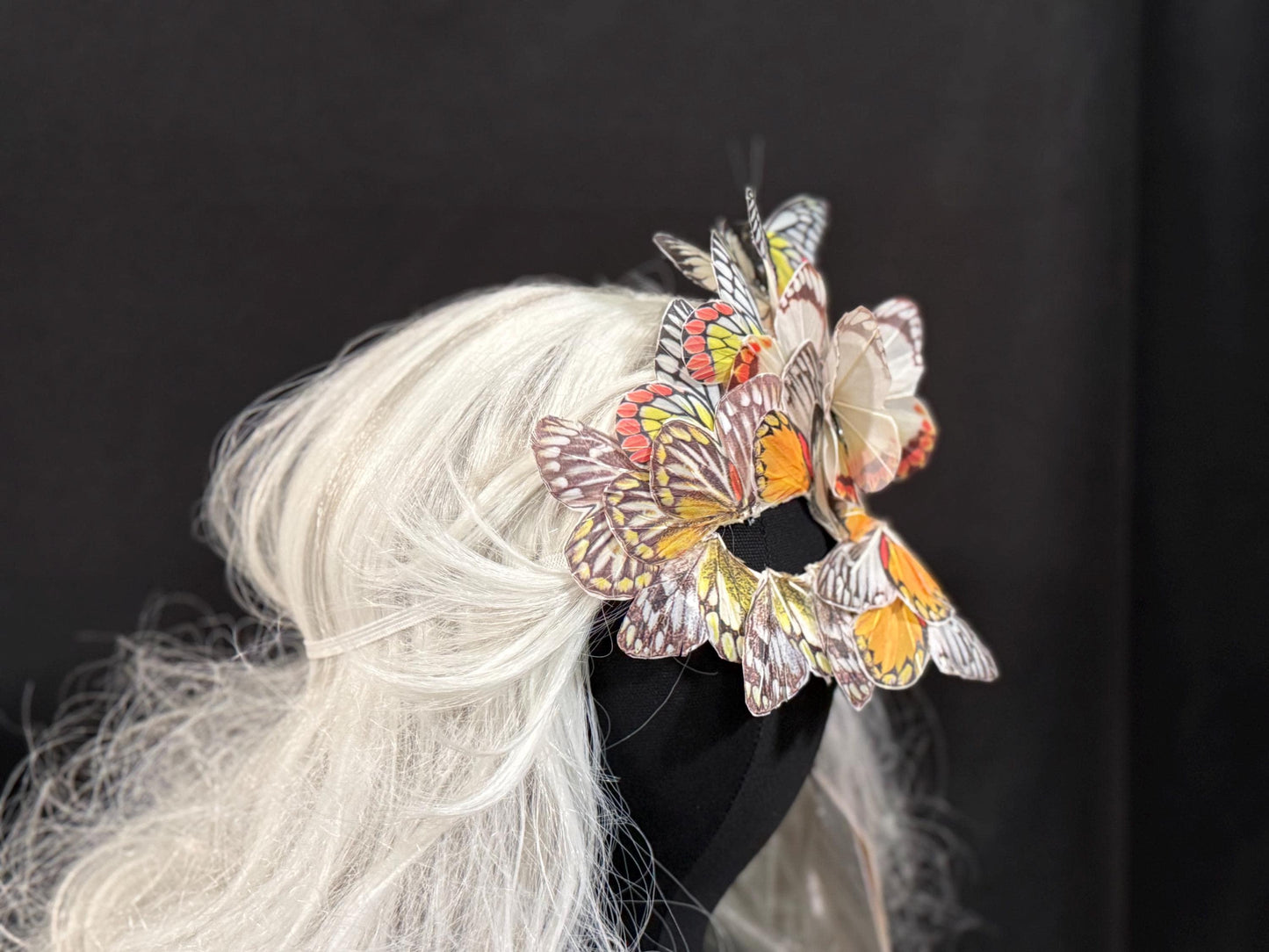 Fantasy Butterfly Mask in Yellow,Feather,Masquerade,Fae,Flower Fairy,Forrest Friend,Garden Pixie,Ren Faire,Larp, Costume,Role Play