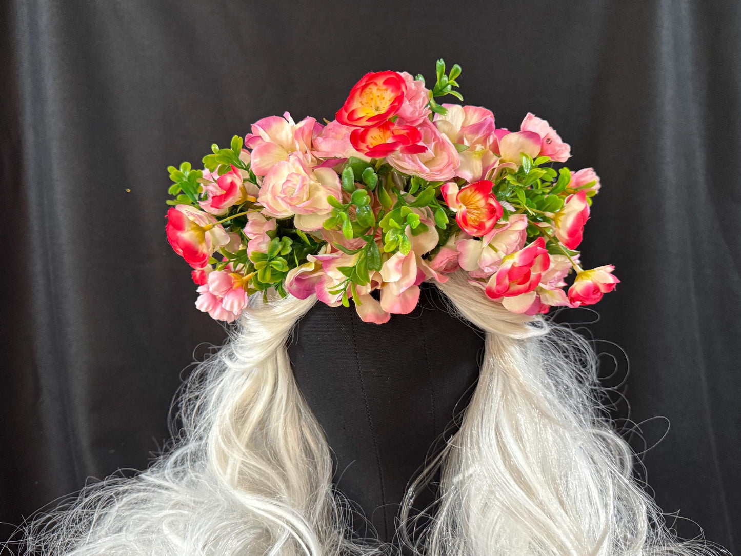 Cherry Bomb Floral Garland,Flower Tiara,Flower Crown,Elven Princess Headpiece,Fairy-core,Renaissance Faire,Special Occasion Photoshoot