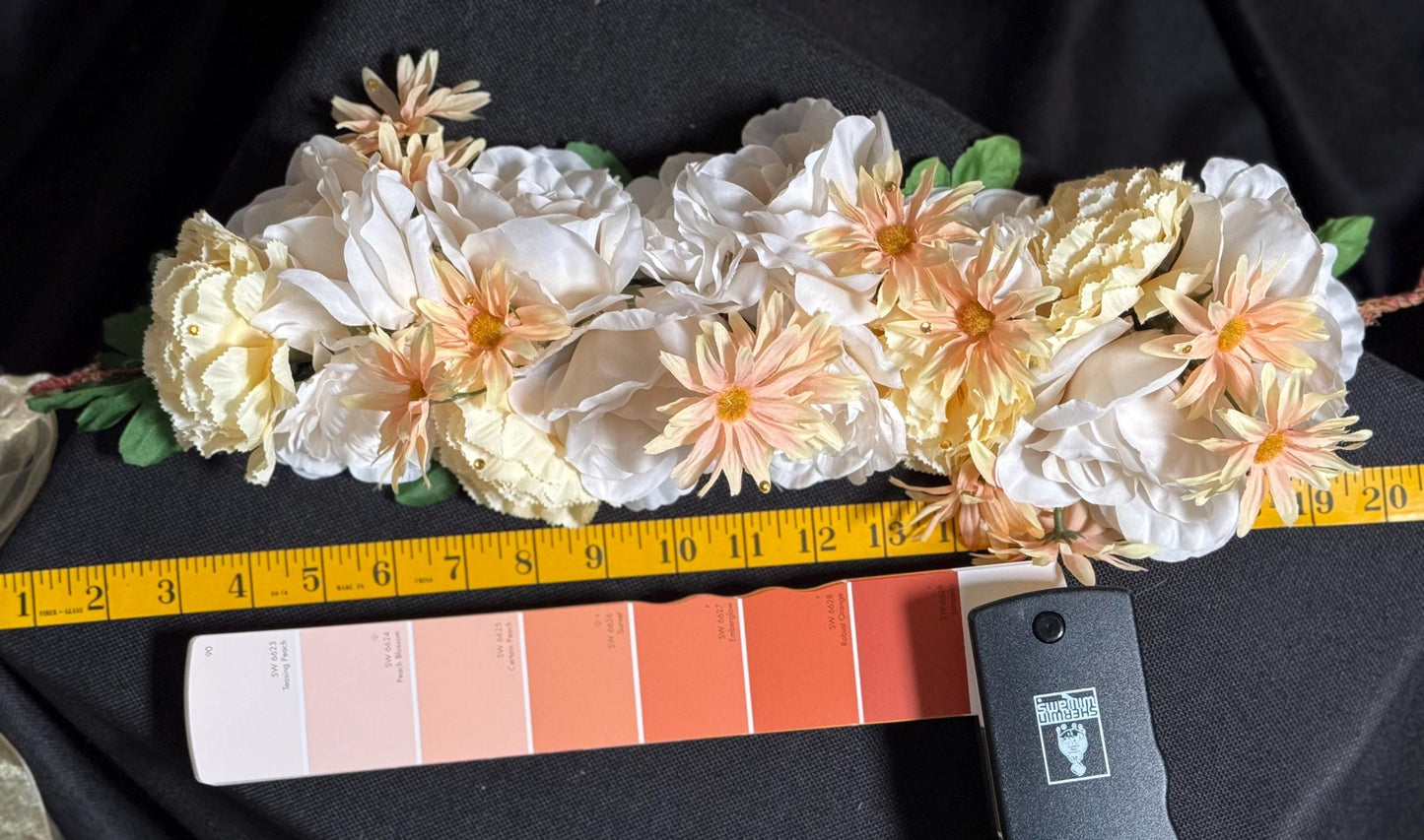 Peaches & Cream Floral Garland,Flower Tiara,Flower Crown,Elven Princess Headpiece,Fairy-core,Renaissance Faire,Special Occasion Photoshoot