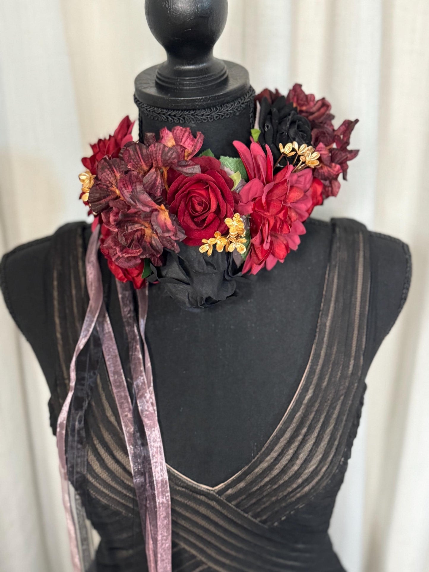Bordeaux Noir Deux Floral Garland,Flower Tiara,Flower Crown,Elven Princess Headpiece,Fairy-core,Ren Faire,Special Occasion Photoshoot