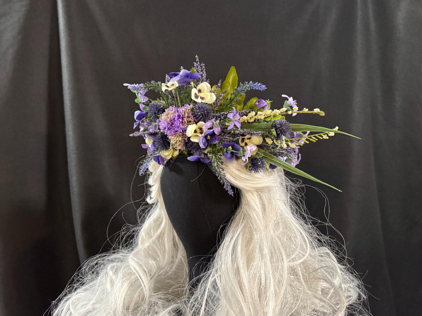 Pansy Pixie Floral Garland,Flower Tiara,Flower Crown,Elven Princess Headpiece,Fairy-core,Renaissance Faire,Special Occasion Photoshoot