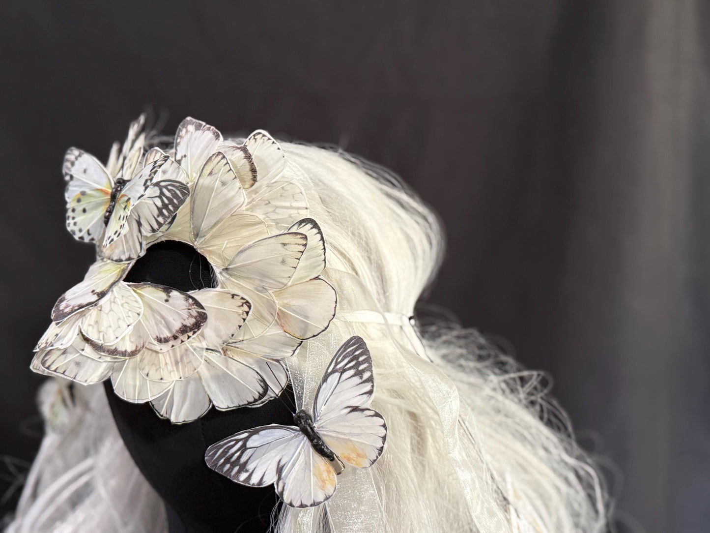 Fantasy Butterfly Mask in White,Feather,Masquerade,Fae,Flower Fairy,Forrest Friend,Garden Pixie,Ren Faire,Larp, Costume,Role Play