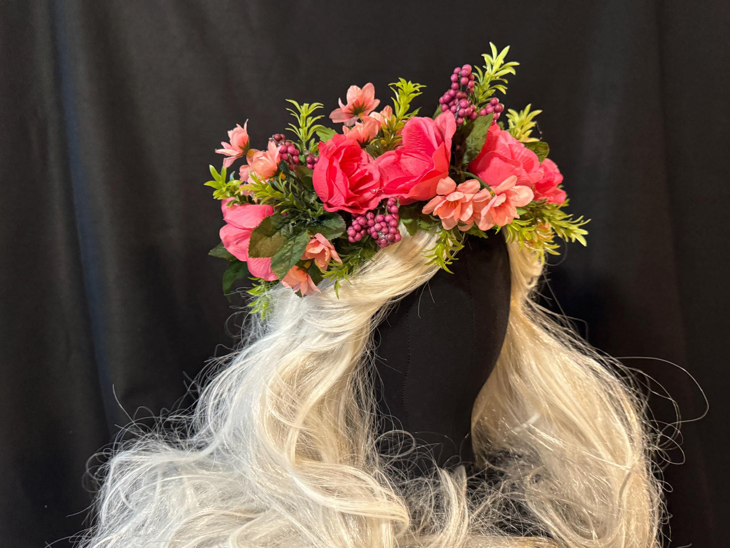 Rosey Outlook Floral Garland,Flower Tiara,Flower Crown,Elven Princess Headpiece,Fairy-core,Renaissance Faire,Special Occasion Photoshoot