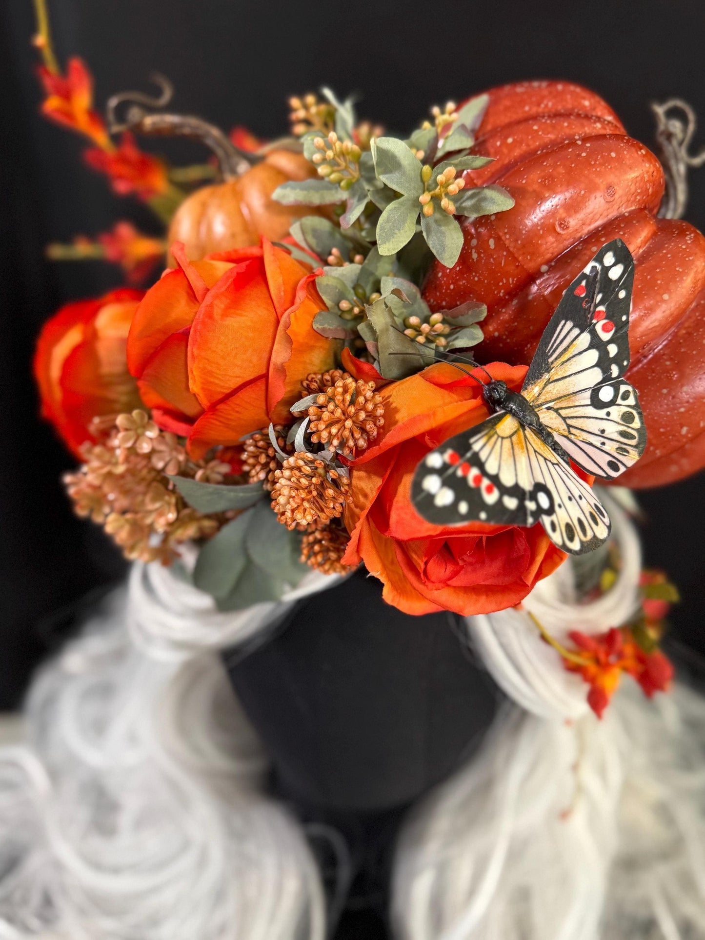 Pumpkin Queen Fascinator,Flower Tiara,Flower Crown,Elven Princess Headpiece,Fairy-core,Renaissance Faire,Special Occasion Photoshoot