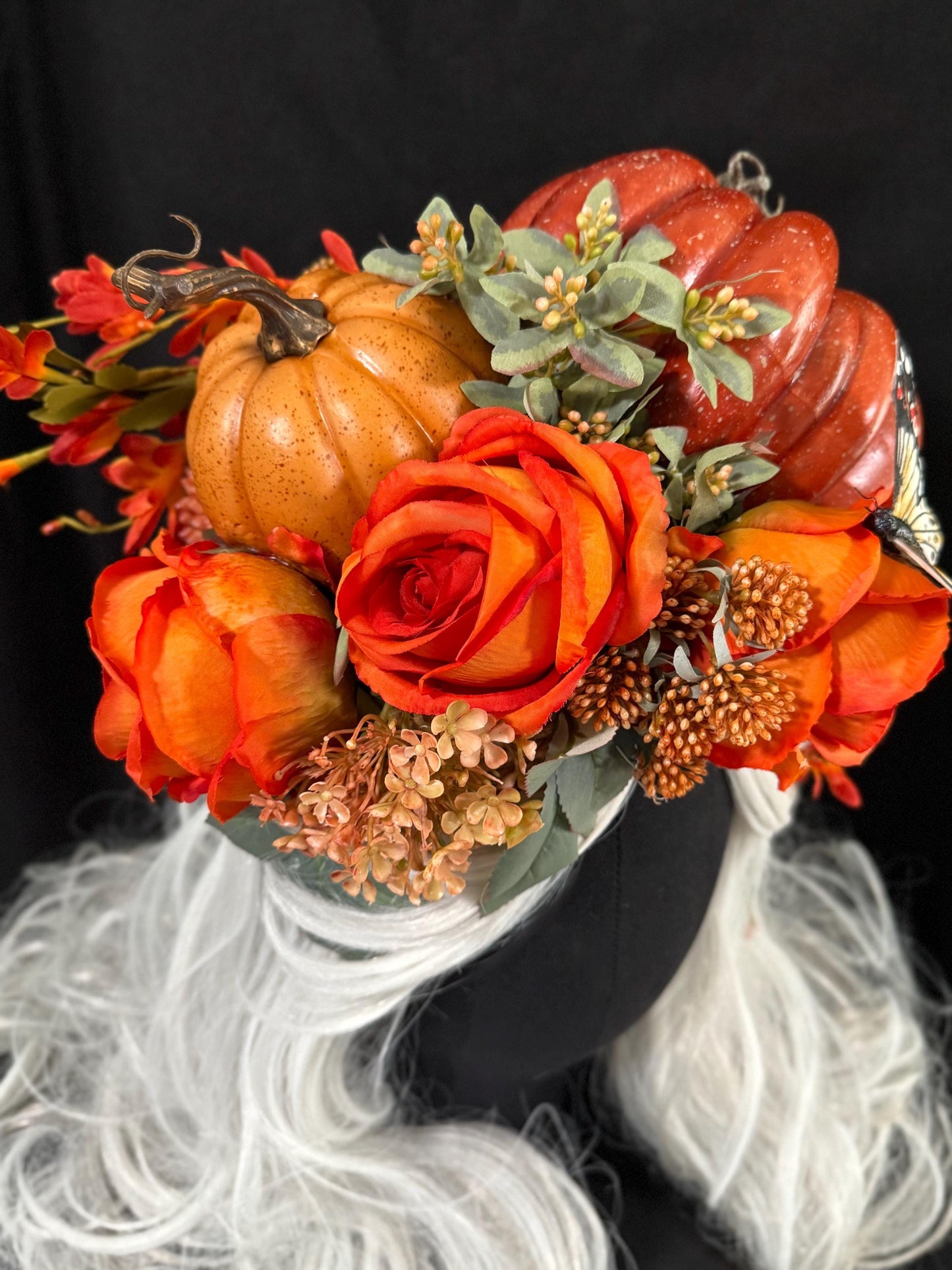 Pumpkin Queen Fascinator,Flower Tiara,Flower Crown,Elven Princess Headpiece,Fairy-core,Renaissance Faire,Special Occasion Photoshoot