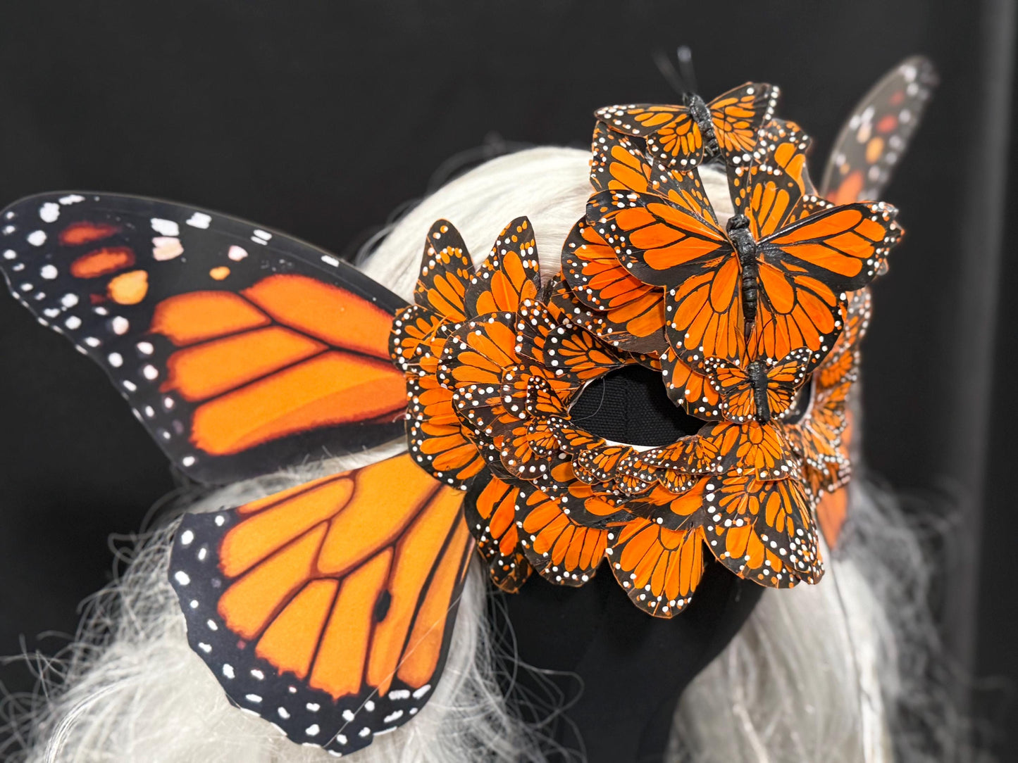 Orange Butterfly Mask,Feather,Fantasy,Masquerade,Fae,Flower Fairy,Forrest Friend,GardenPixie,Ren Faire,LARP,Costume,Role Play