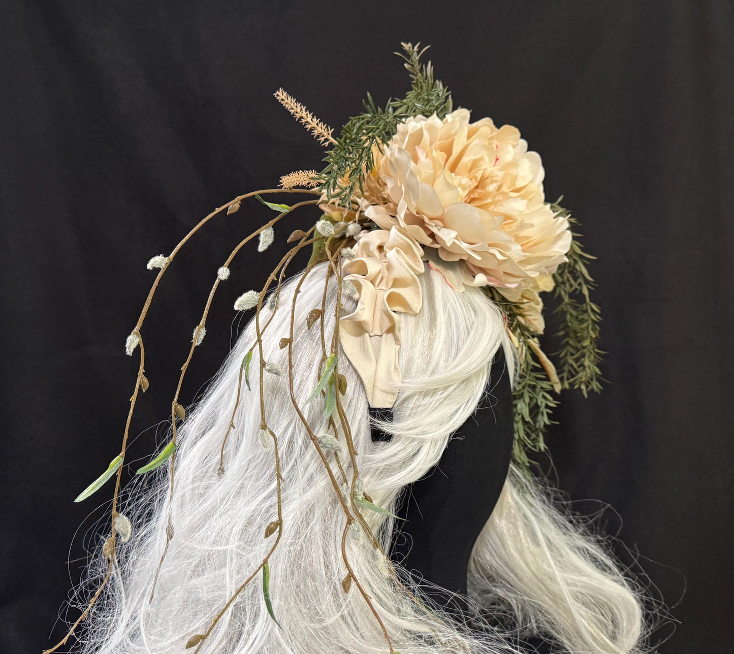 Cream Cascade Fascinator,Flower Tiara,Flower Crown,Elven Princess Headpiece,Fairy-core,Renaissance Faire,Special Occasion Photoshoot