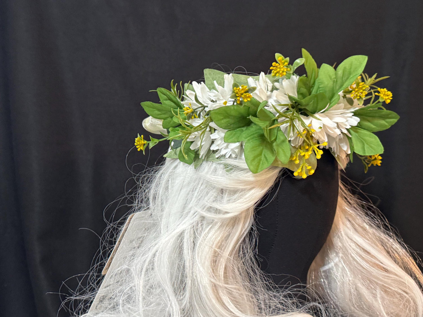 Daisy Duke Floral Garland,Flower Tiara,Flower Crown,Elven Princess,Fairy-core,Renaissance Faire,Special Occasion Photoshoot,White | Yellow