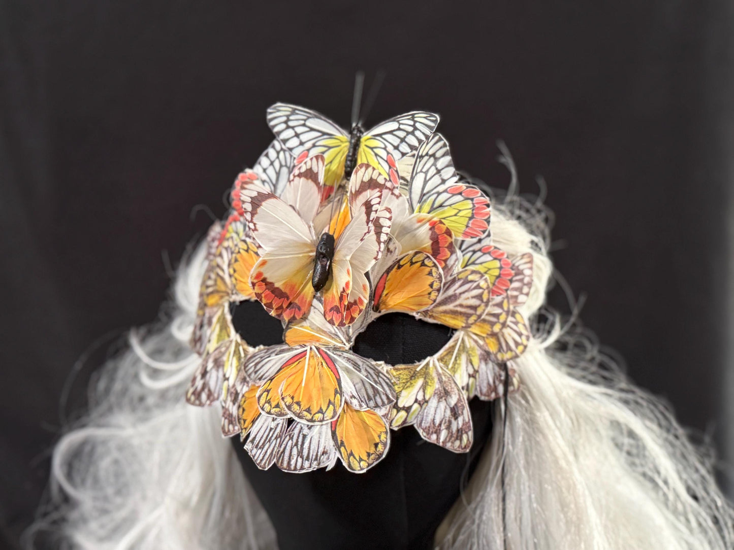 Fantasy Butterfly Mask in Yellow,Feather,Masquerade,Fae,Flower Fairy,Forrest Friend,Garden Pixie,Ren Faire,Larp, Costume,Role Play
