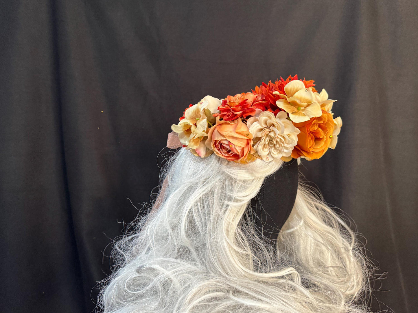 Spiced Rum Floral Garland,Flower Tiara,Flower Crown,Elven Princess Headpiece,Fairy-core,Renaissance Faire,Special Occasion Photoshoot