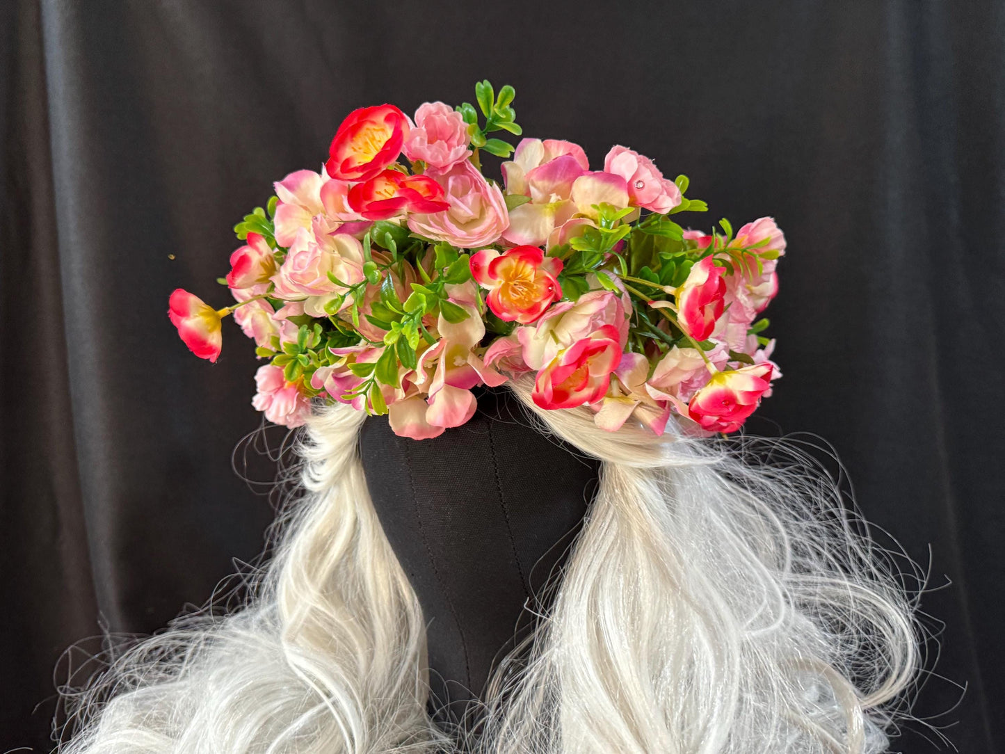 Cherry Bomb Floral Garland,Flower Tiara,Flower Crown,Elven Princess Headpiece,Fairy-core,Renaissance Faire,Special Occasion Photoshoot