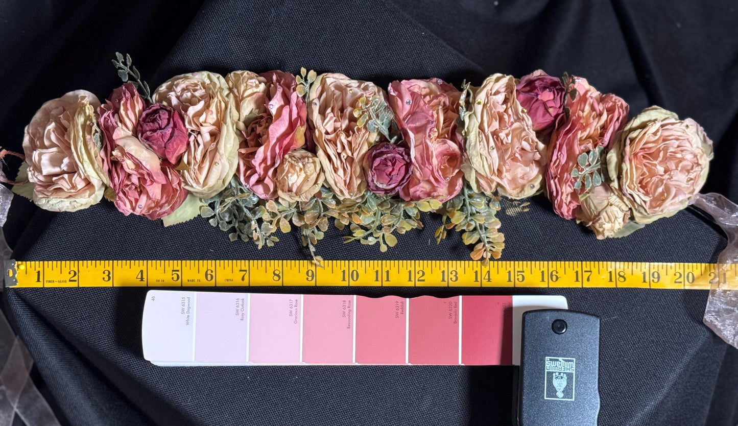 Vintage Mauve Floral Garland,Flower Tiara,Flower Crown,Elven Princess Headpiece,Fairy-core,Renaissance Faire,Special Occasion Photoshoot