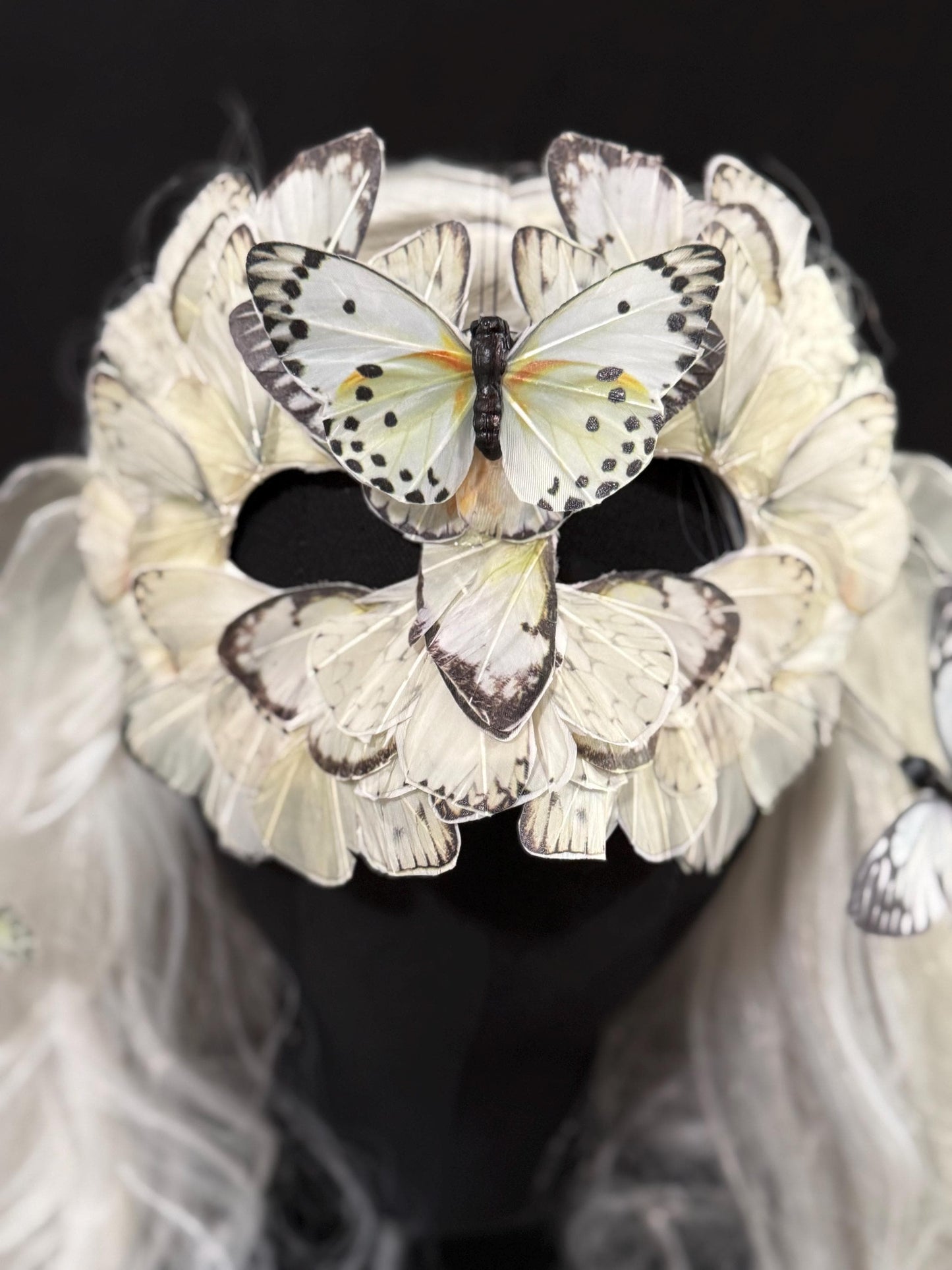 Fantasy Butterfly Mask in White,Feather,Masquerade,Fae,Flower Fairy,Forrest Friend,Garden Pixie,Ren Faire,Larp, Costume,Role Play