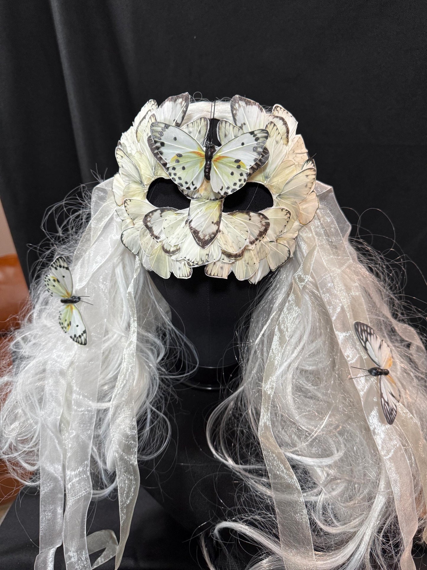 Fantasy Butterfly Mask in White,Feather,Masquerade,Fae,Flower Fairy,Forrest Friend,Garden Pixie,Ren Faire,Larp, Costume,Role Play