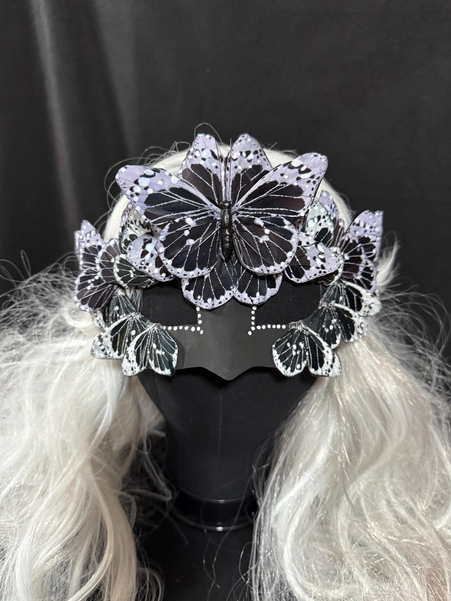 Fantasy Butterfly Mask in Black & White,Feather,Masquerade,Fae,Flower Fairy,Forrest Friend,Garden Pixie,Ren Faire,Larp,Costume,Role Play
