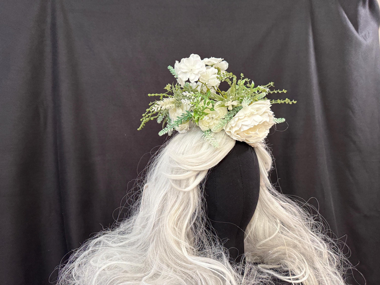 White Knight Floral Halo,Flower Tiara,Flower Crown,Elven Princess Headpiece,Fairy-core,Renaissance Faire,Special Occasion Photoshoot