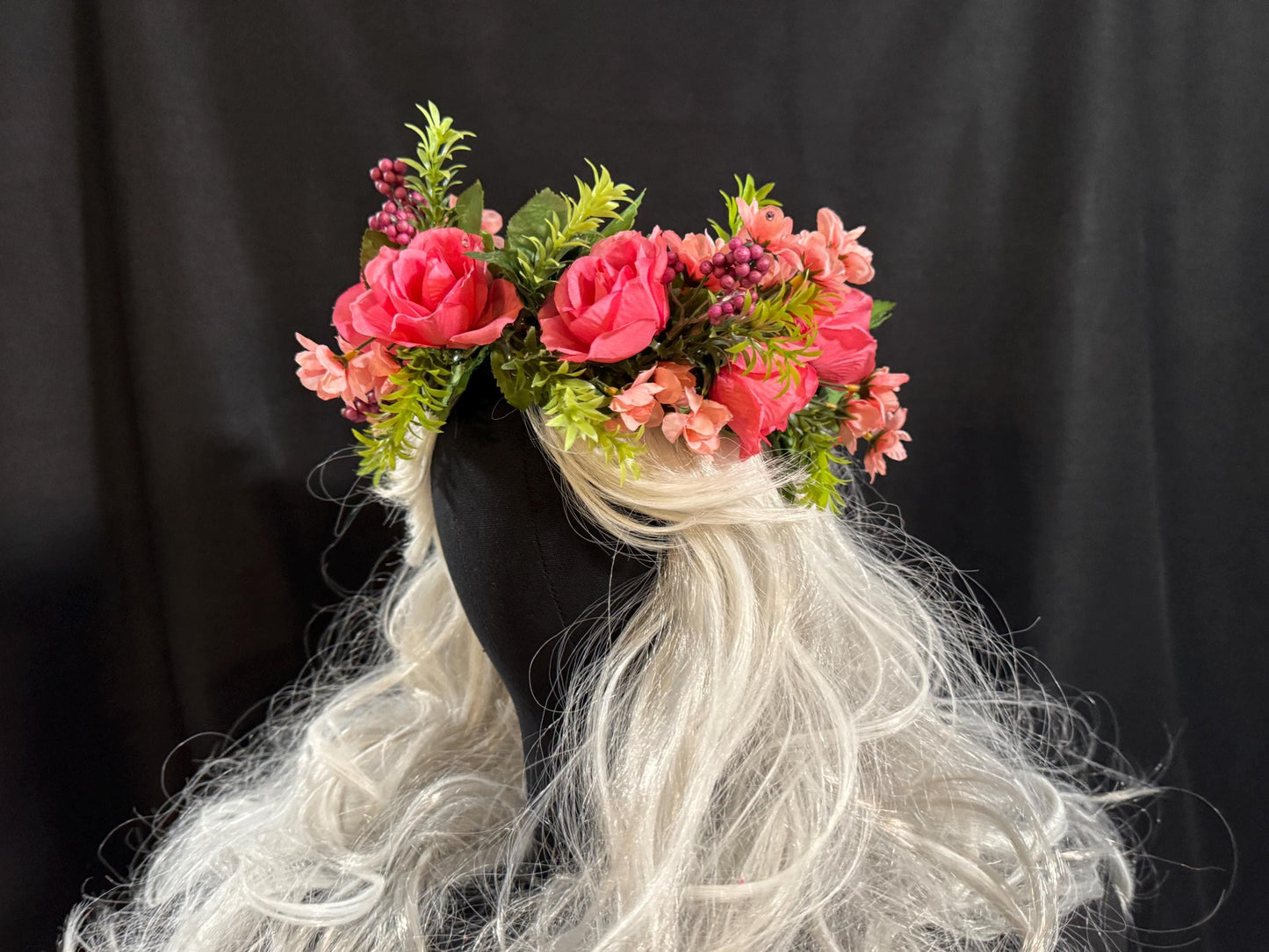 Rosey Outlook Floral Garland,Flower Tiara,Flower Crown,Elven Princess Headpiece,Fairy-core,Renaissance Faire,Special Occasion Photoshoot
