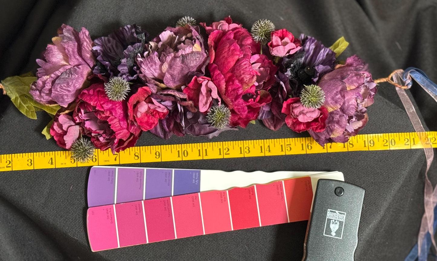 Pretty Plum Floral Garland,Flower Tiara,Flower Crown,Elven Princess Headpiece,Fairy-core,Renaissance Faire,Special Occasion Photoshoot