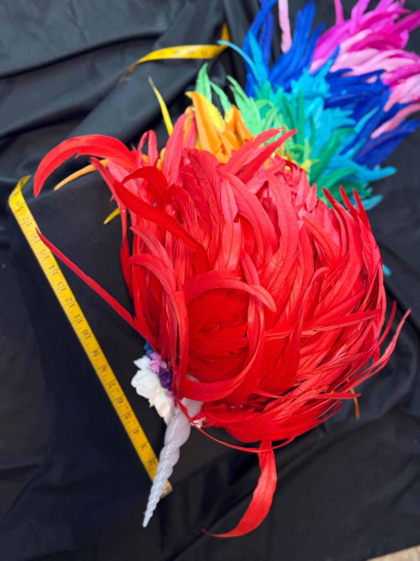 Rainbow Unicorn Fascinator,Lite Up Horn,Feather Crown,Unicorn Princess Headpiece,Fairy-core,Renaissance Faire,Pride Day,Fantasy Photoshoot