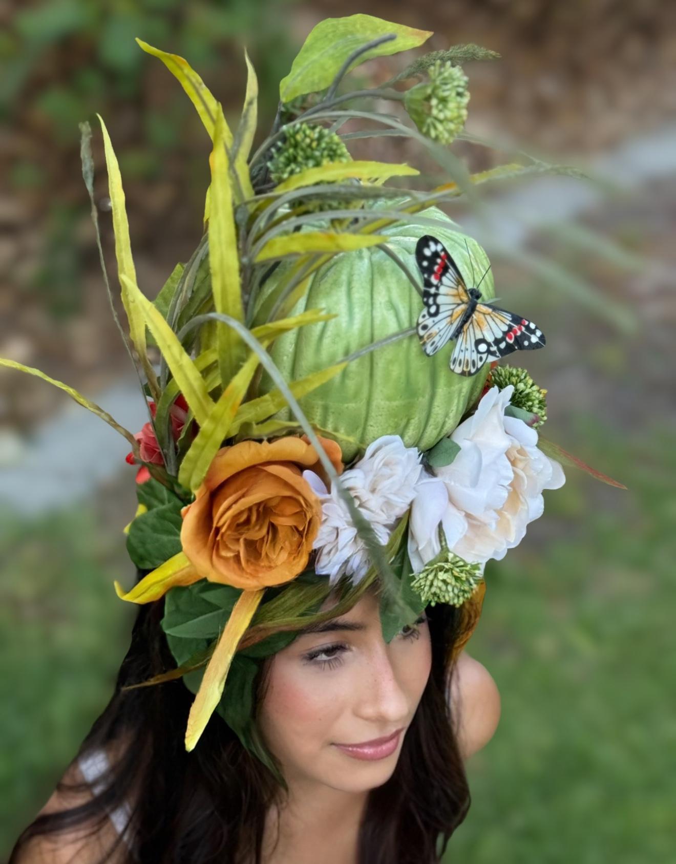 Pumpkin Pixie Fascinator, Flower Tiara,Flower Crown,Elven Princess Headpiece,Fairy-core, Renaissance Faire, Special Occasion Photoshoot