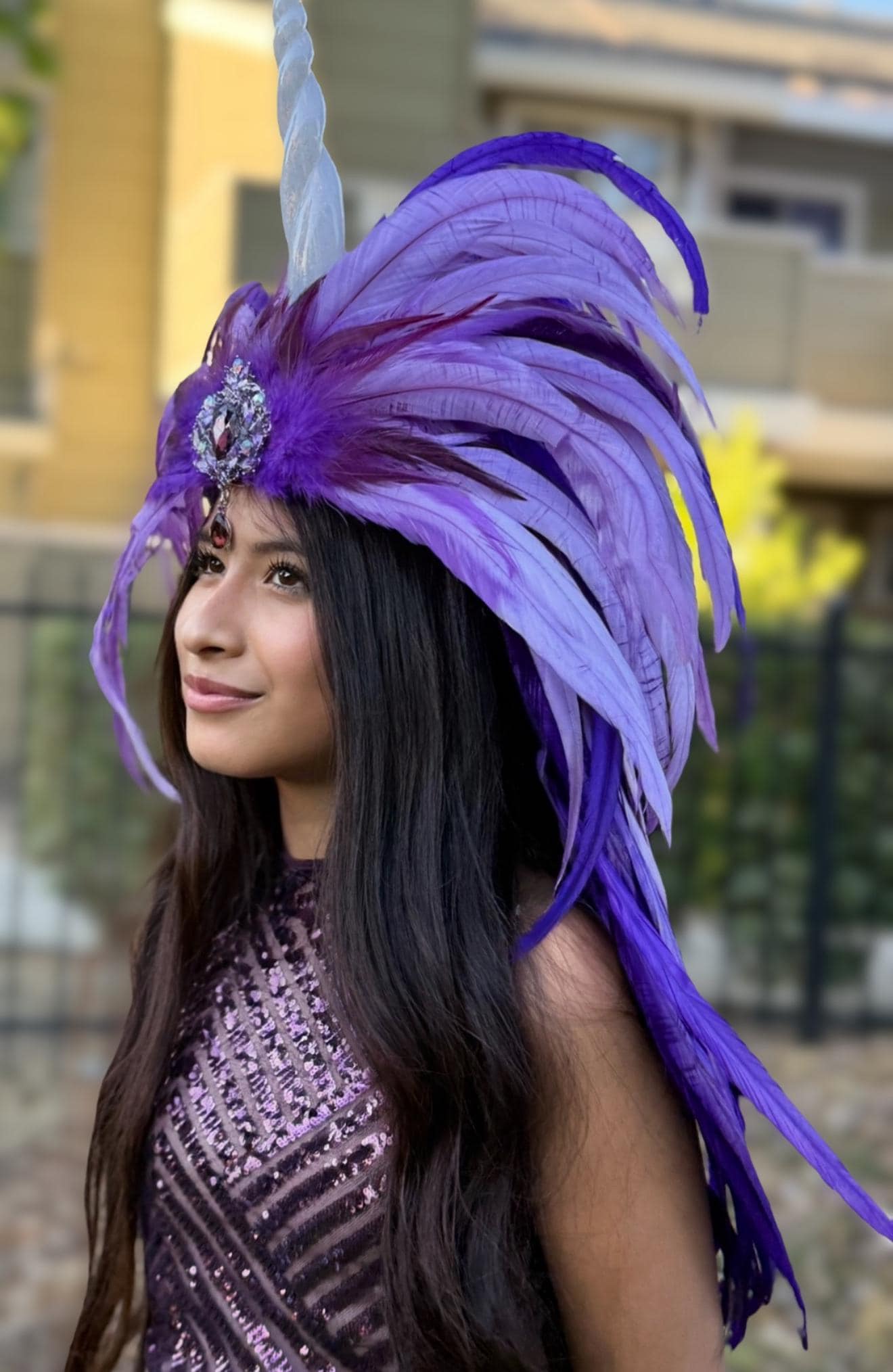Purple Unicorn Fascinator,Feather Tiara,Feather Crown,Unicorn Princess Headpiece,Fairy-core,Renaissance Faire,Pride Day,Fantasy Photoshoot