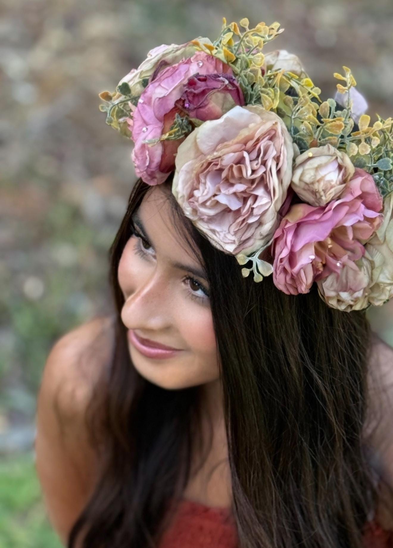 Vintage Mauve Floral Garland,Flower Tiara,Flower Crown,Elven Princess Headpiece,Fairy-core,Renaissance Faire,Special Occasion Photoshoot