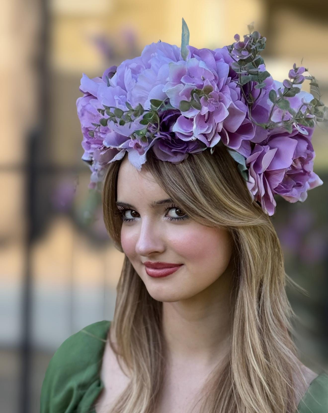 Peekaboo Purple Floral Garland,Flower Tiara,Flower Crown,Elven Princess Headpiece,Fairy-core,Renaissance Faire,Special Occasion Photoshoot