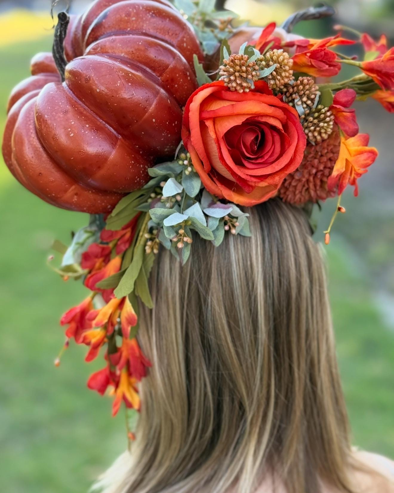 Pumpkin Queen Fascinator,Flower Tiara,Flower Crown,Elven Princess Headpiece,Fairy-core,Renaissance Faire,Special Occasion Photoshoot