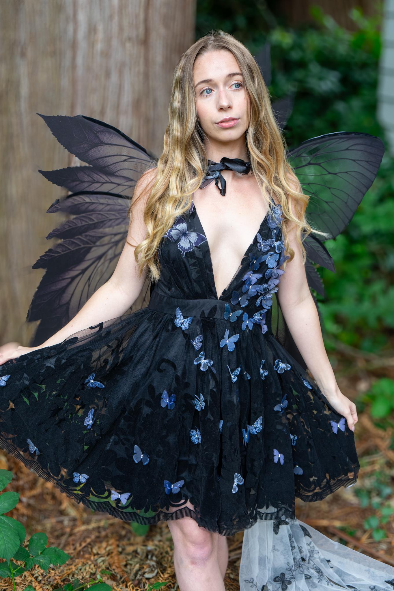 Nitebloom Butterfly Princess (ADULT4-6),Dark Butterlfy,Masquerade,MardiGras,Photoshoot,Fantasy,LARP,RenFaire,FairyCore,Costume