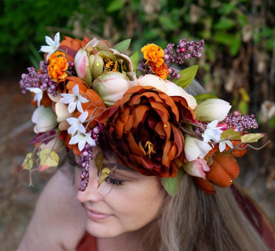 Harvest Muse Ensemble – Coco Spice LUX Garland Duet | Head & Hip Floral Garlands, Flower Crown, Ren Faire, Special Occasion Photoshoot