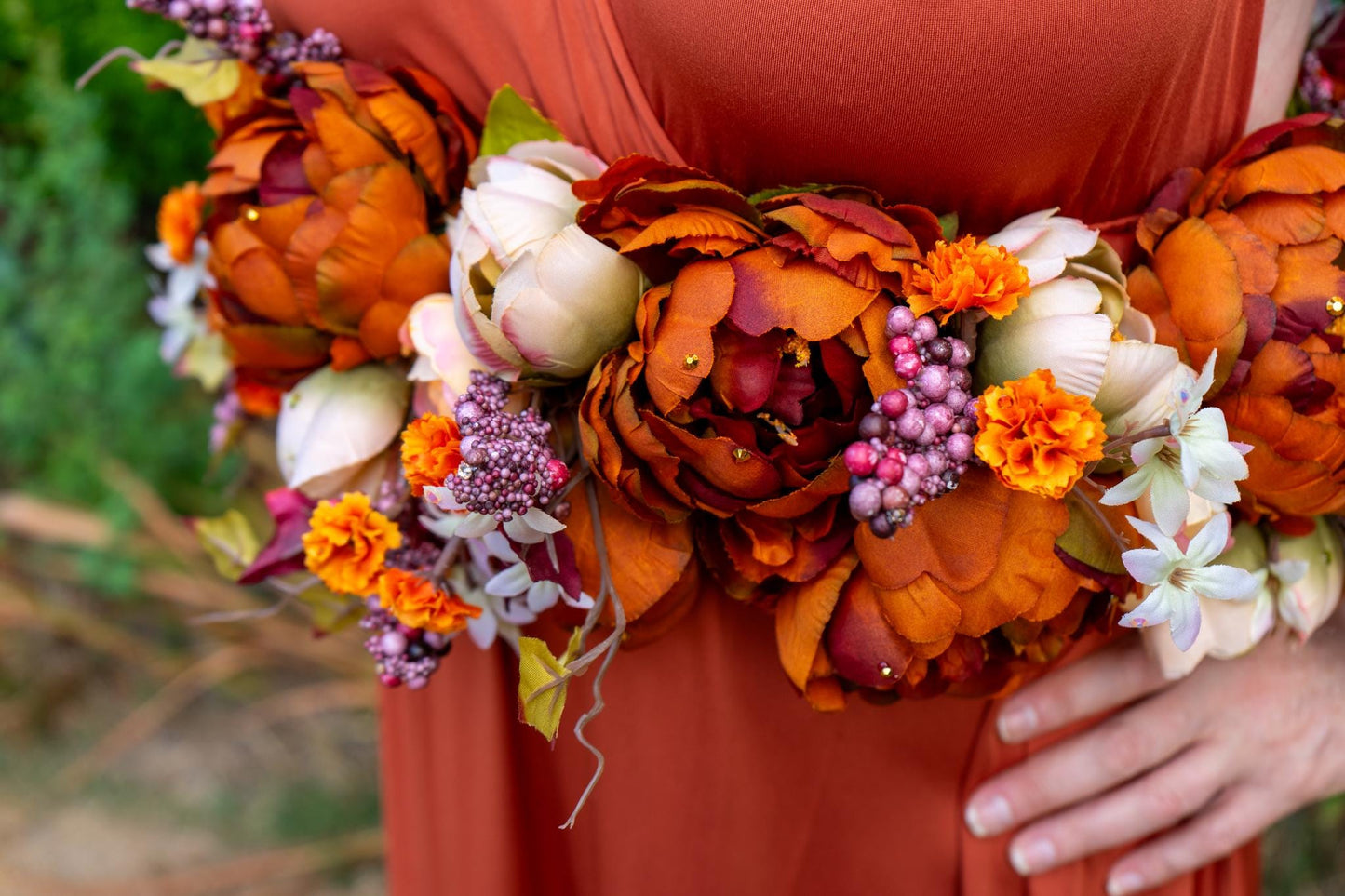 Harvest Muse Ensemble – Coco Spice LUX Garland Duet | Head & Hip Floral Garlands, Flower Crown, Ren Faire, Special Occasion Photoshoot