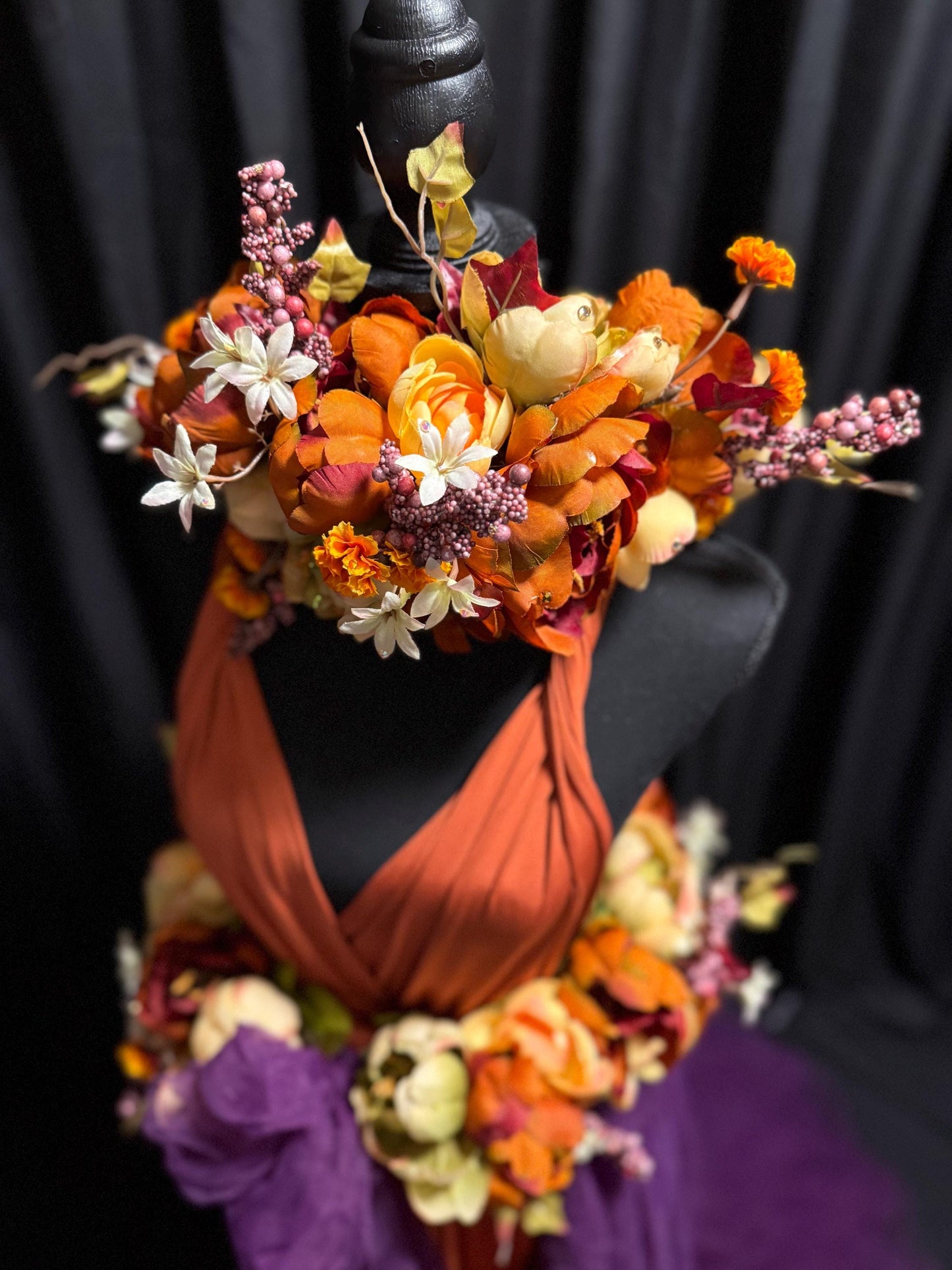 Harvest Muse Ensemble – Coco Spice LUX Garland Duet | Head & Hip Floral Garlands, Flower Crown, Ren Faire, Special Occasion Photoshoot