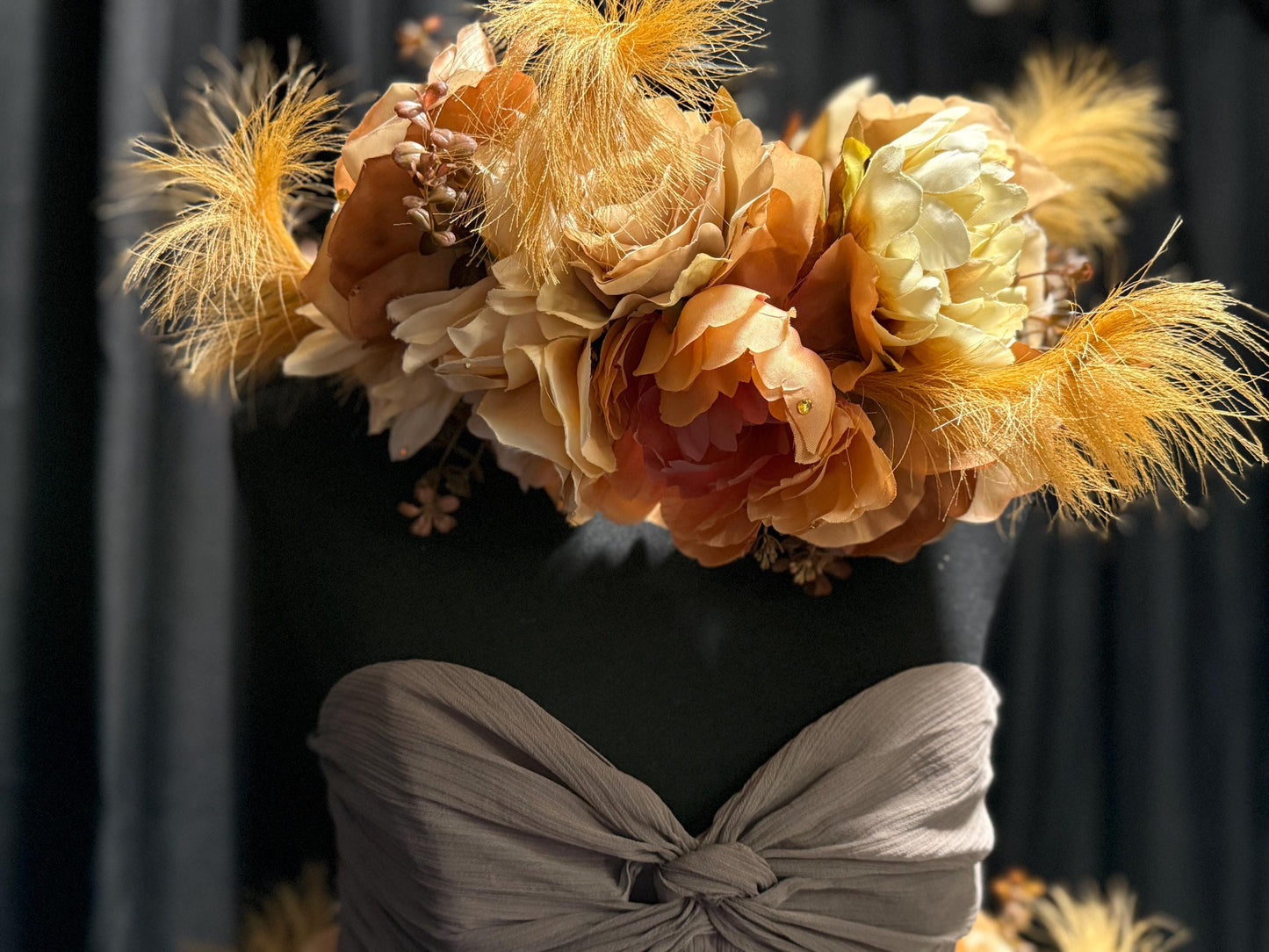 Harvest Muse Ensemble – Mocha Dream LUX Garland Duet | Head & Hip Floral Garlands, Flower Crown, Ren Faire, Special Occasion Photoshoot