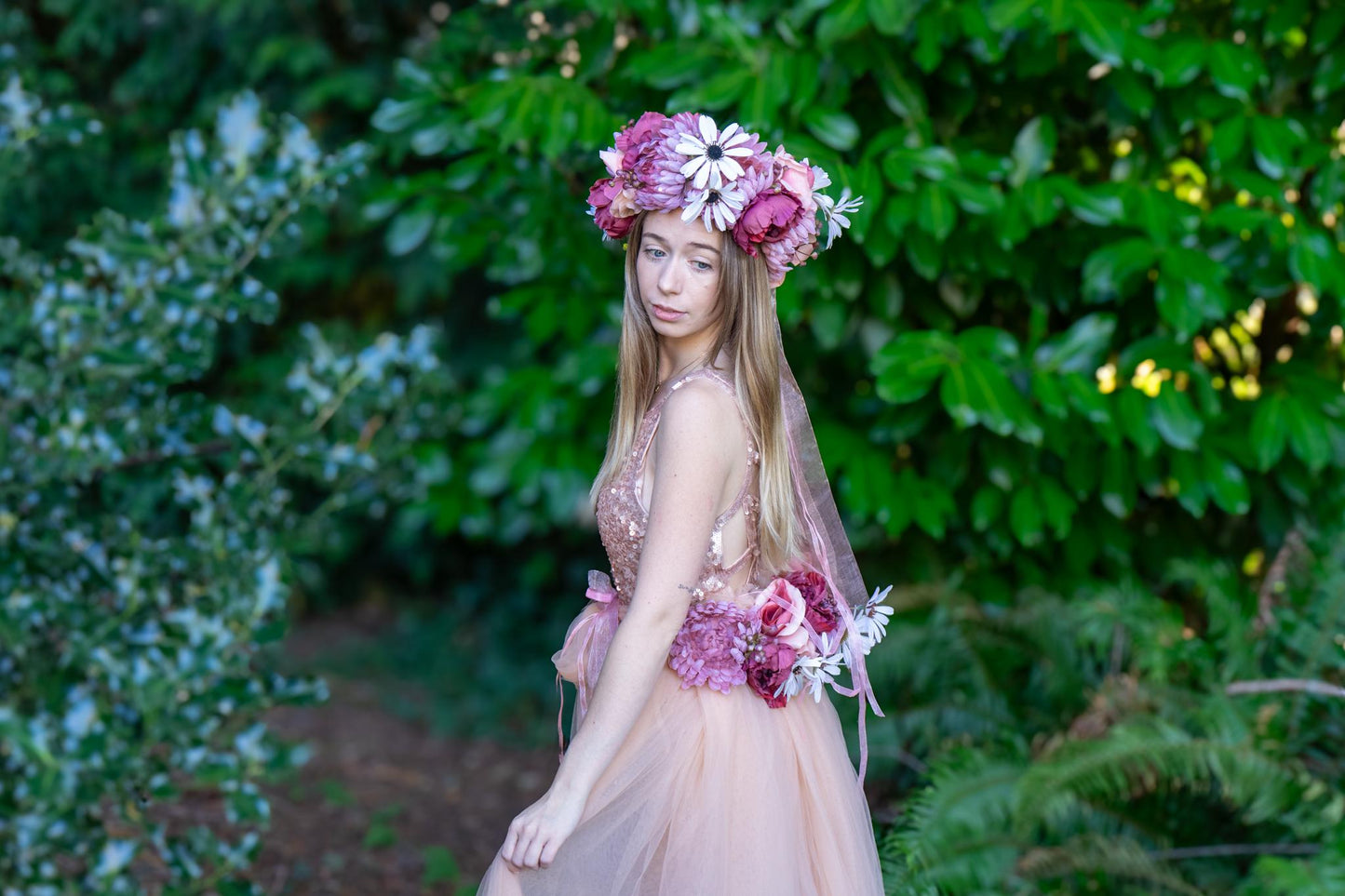 Harvest Muse Ensemble – Blush Beauty LUX Garland Duet | Head & Hip Floral Garlands, Flower Crown, Ren Faire, Special Occasion Photoshoot