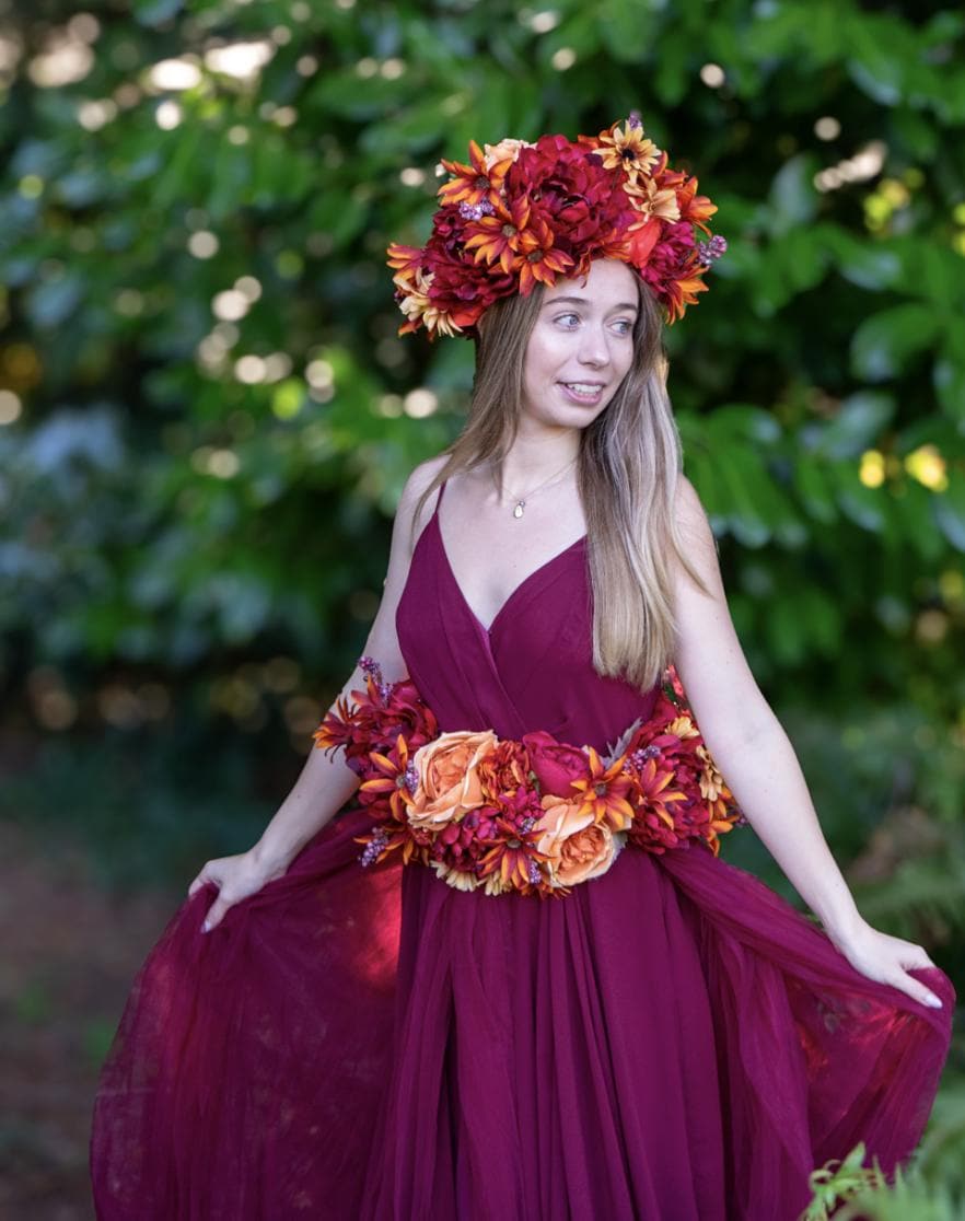 Harvest Muse Ensemble – Merlot Melody LUX Garland Duet | Head & Hip Floral Garlands, Flower Crown, Ren Faire, Special Occasion Photoshoot