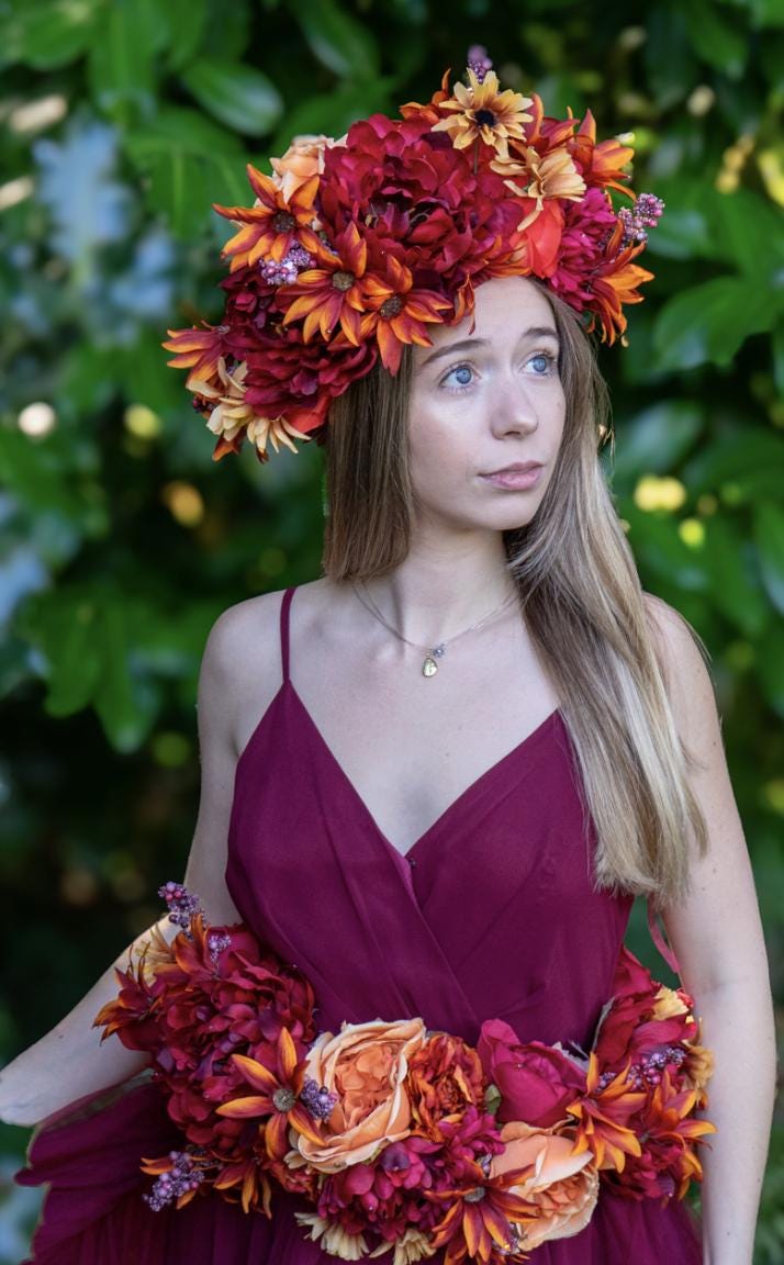 Harvest Muse Ensemble – Merlot Melody LUX Garland Duet | Head & Hip Floral Garlands, Flower Crown, Ren Faire, Special Occasion Photoshoot