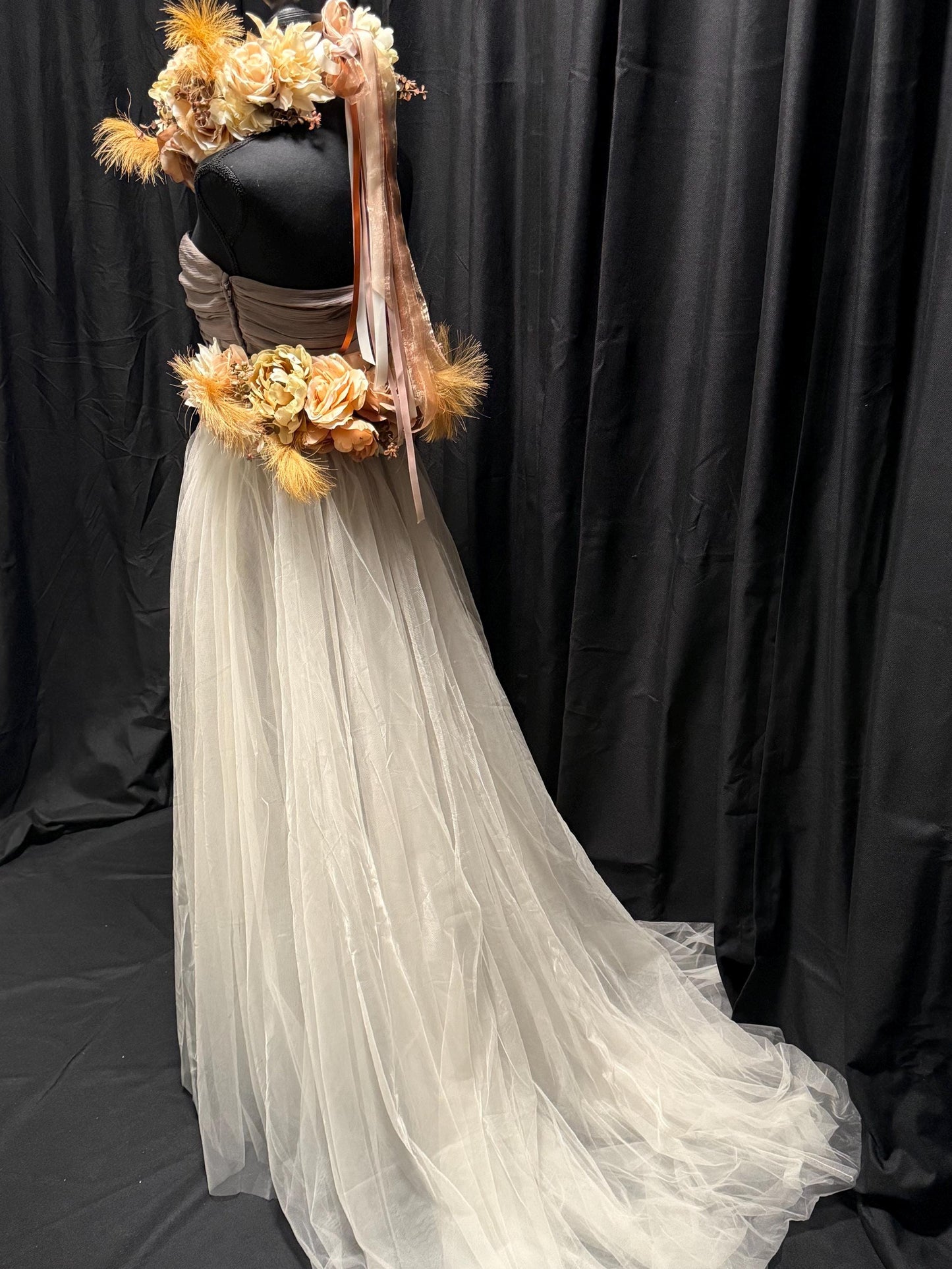 Harvest Muse Ensemble – Mocha Dream LUX Garland Duet | Head & Hip Floral Garlands, Flower Crown, Ren Faire, Special Occasion Photoshoot