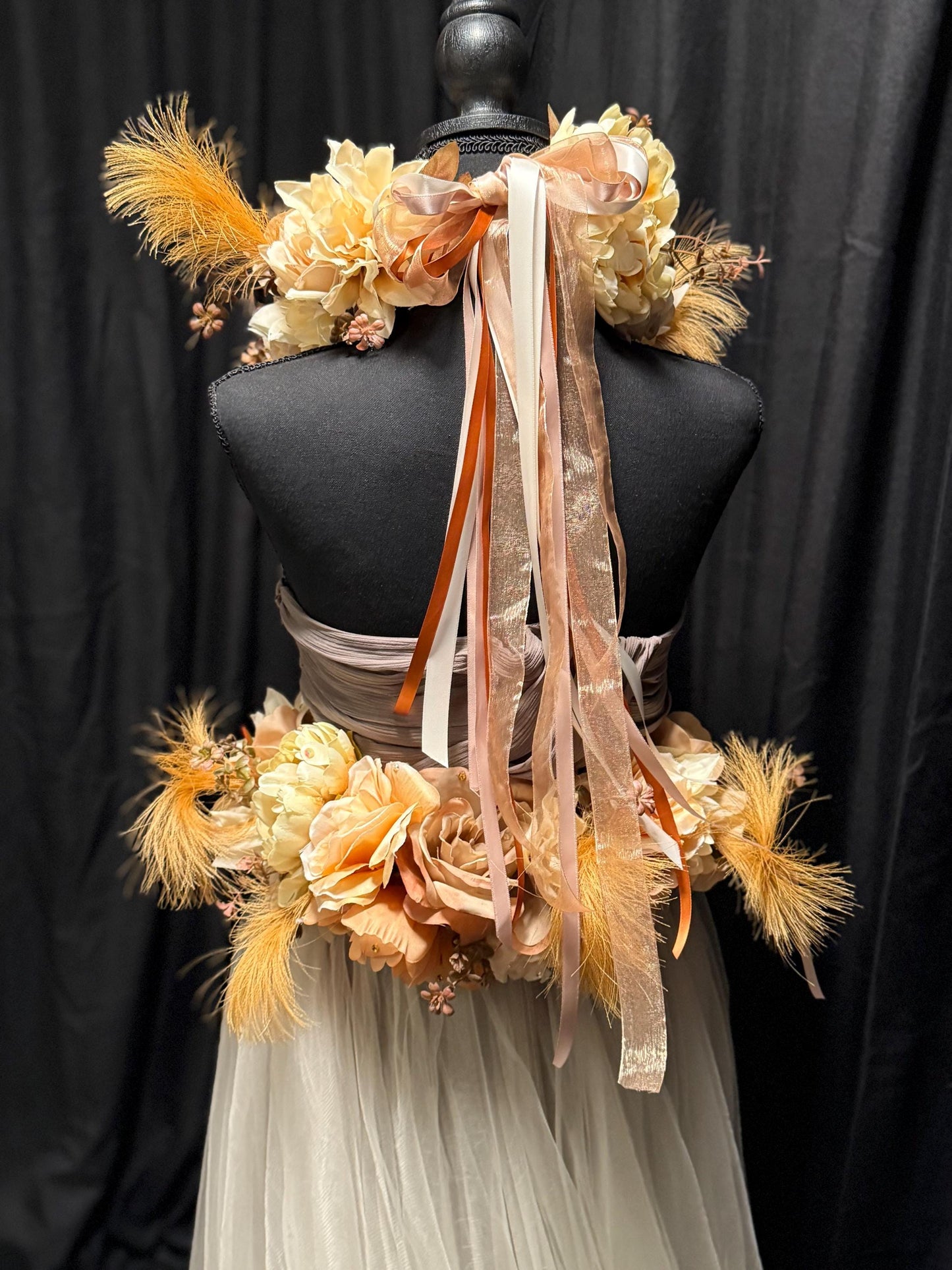 Harvest Muse Ensemble – Mocha Dream LUX Garland Duet | Head & Hip Floral Garlands, Flower Crown, Ren Faire, Special Occasion Photoshoot