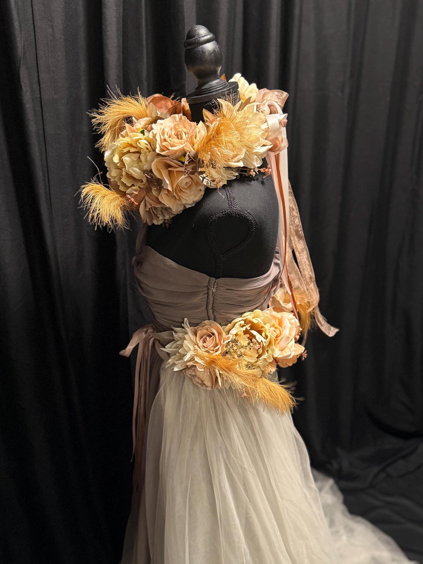 Harvest Muse Ensemble – Mocha Dream LUX Garland Duet | Head & Hip Floral Garlands, Flower Crown, Ren Faire, Special Occasion Photoshoot