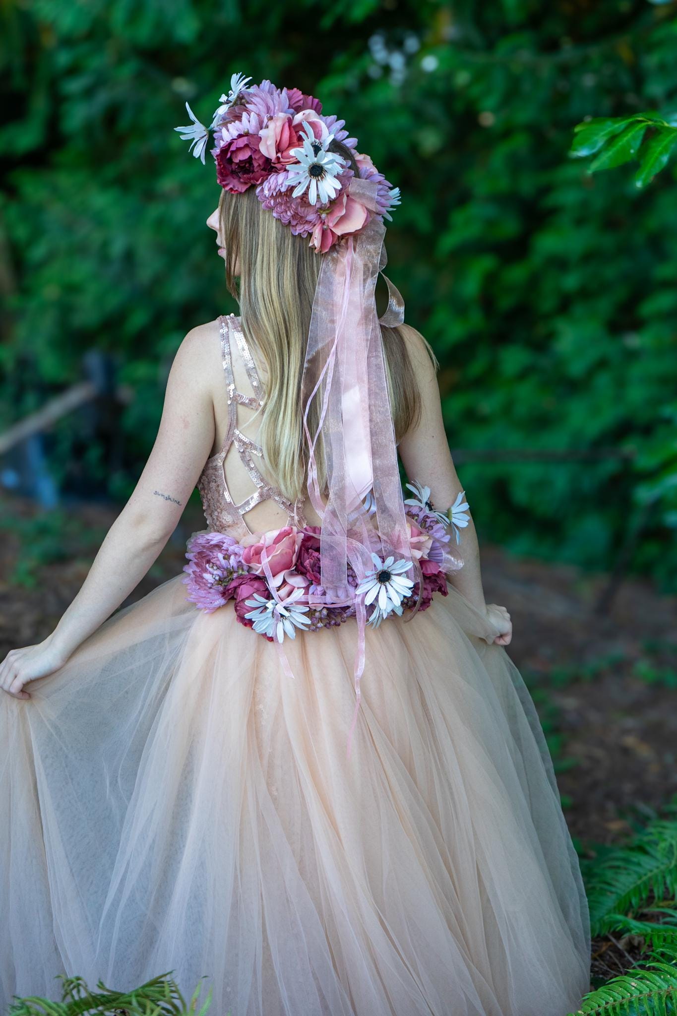 Harvest Muse Ensemble – Blush Beauty LUX Garland Duet | Head & Hip Floral Garlands, Flower Crown, Ren Faire, Special Occasion Photoshoot