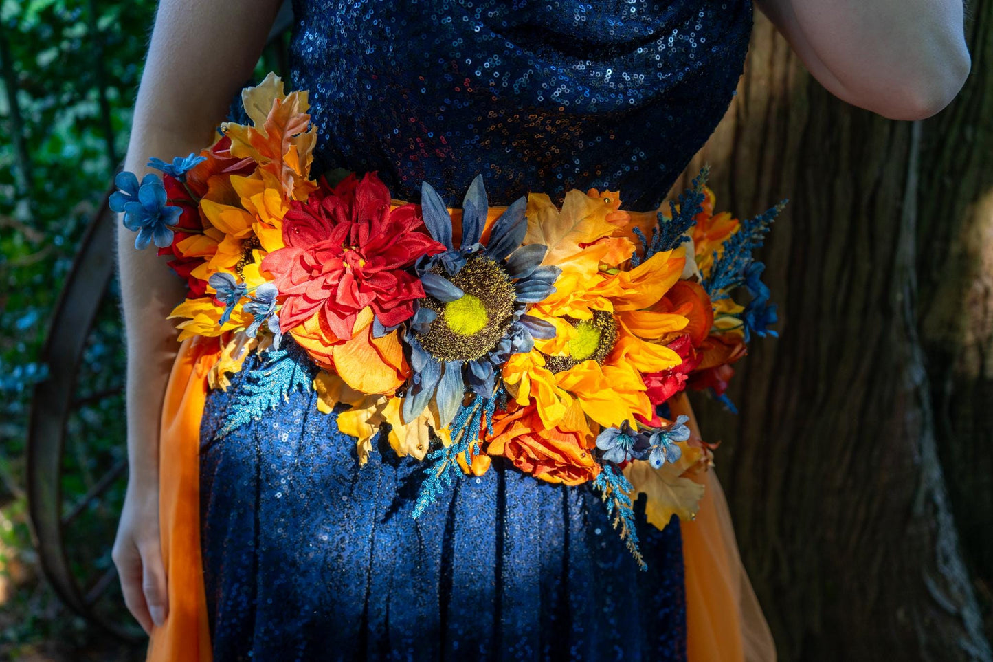 Harvest Muse Ensemble – Midnight Sun LUX Garland Duet | Head & Hip Floral Garlands, Flower Crown, Ren Faire, Special Occasion Photoshoot