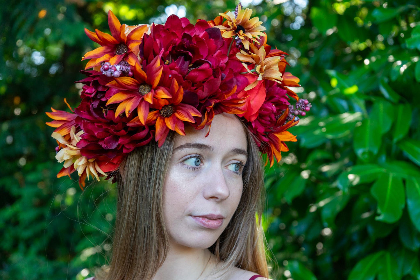 Harvest Muse Ensemble – Merlot Melody LUX Garland Duet | Head & Hip Floral Garlands, Flower Crown, Ren Faire, Special Occasion Photoshoot