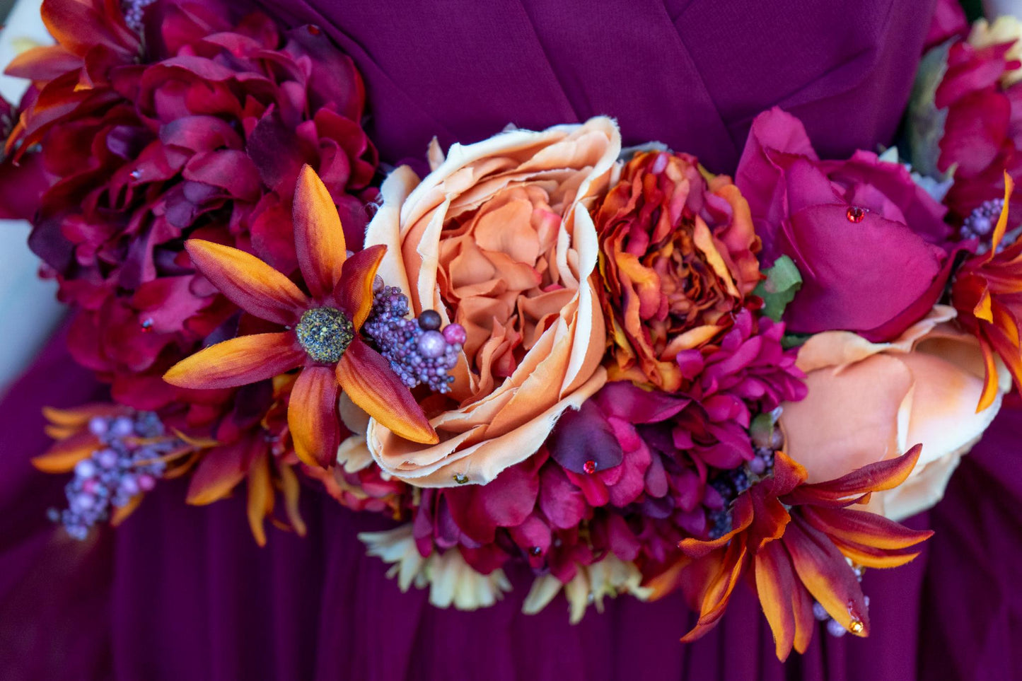 Harvest Muse Ensemble – Merlot Melody LUX Garland Duet | Head & Hip Floral Garlands, Flower Crown, Ren Faire, Special Occasion Photoshoot