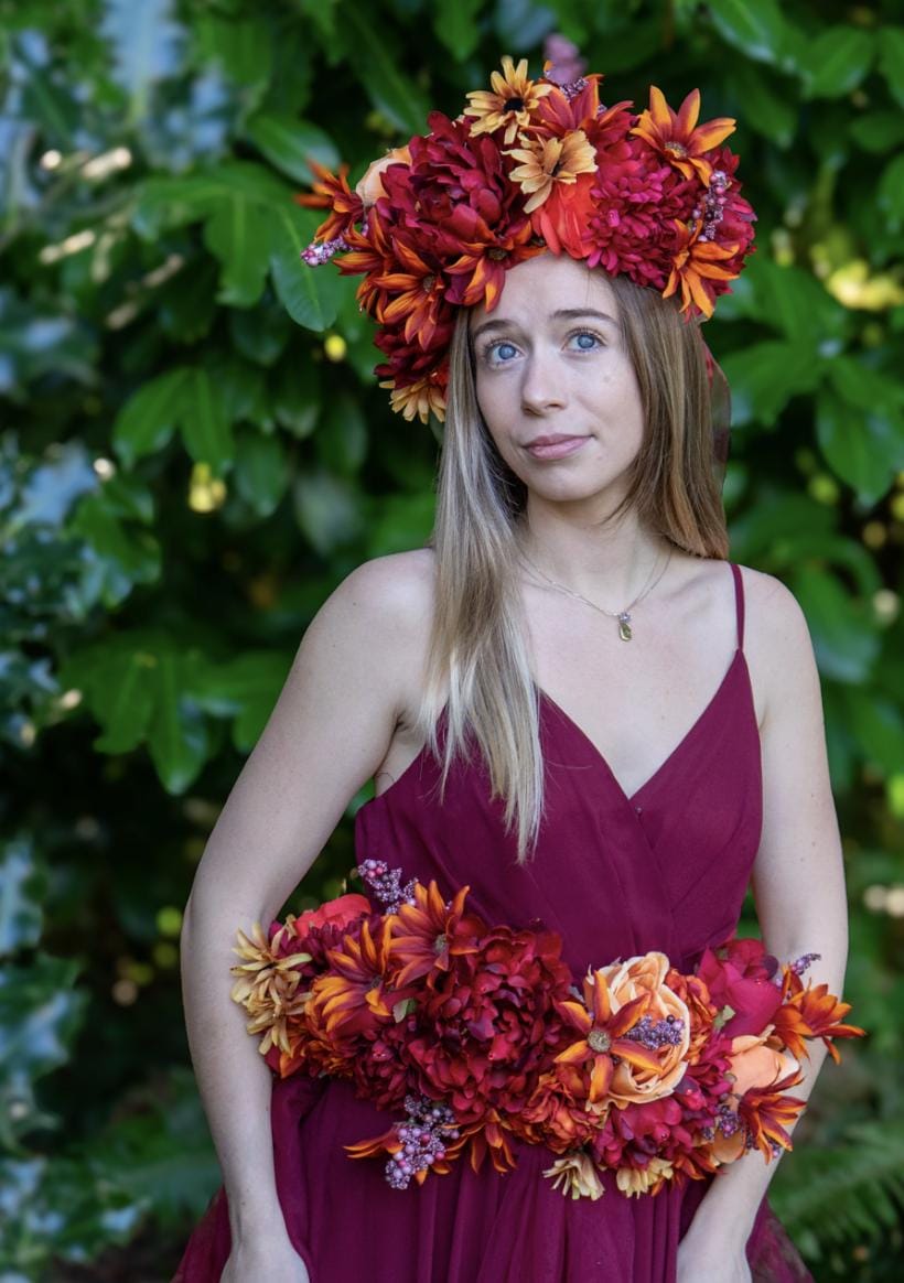 Harvest Muse Ensemble – Merlot Melody LUX Garland Duet | Head & Hip Floral Garlands, Flower Crown, Ren Faire, Special Occasion Photoshoot