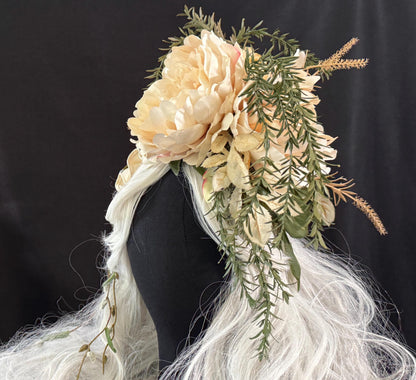 Cream Cascade Fascinator, Ivory Floral Crown Headpiece, Neutral Flower Crown Fascinator, Wedding Headpiece, Bridal Fascinator, Garden Crown