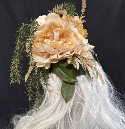 Cream Cascade Fascinator, Ivory Floral Crown Headpiece, Neutral Flower Crown Fascinator, Wedding Headpiece, Bridal Fascinator, Garden Crown