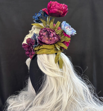 Goodbye Lover Fascinator, Gothic Skull Crown, Dark Romantic Crown, Victorian Gothic Fascinator, Witchy Crown, Fantasy Floral Skull Headpiece